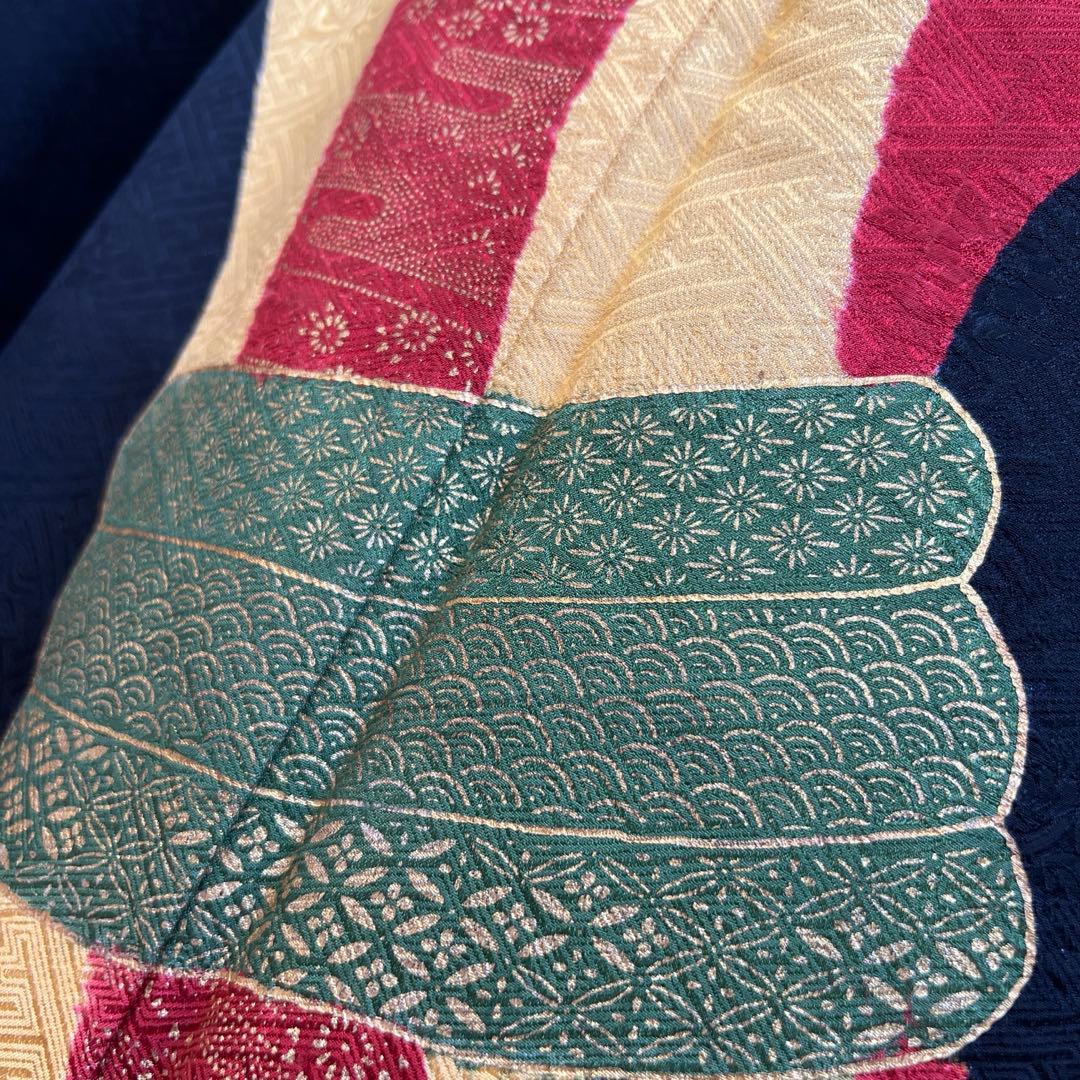 449 振袖フルセット 正絹 黒 赤 黄 緑 束ね熨斗 シンプル クール シック