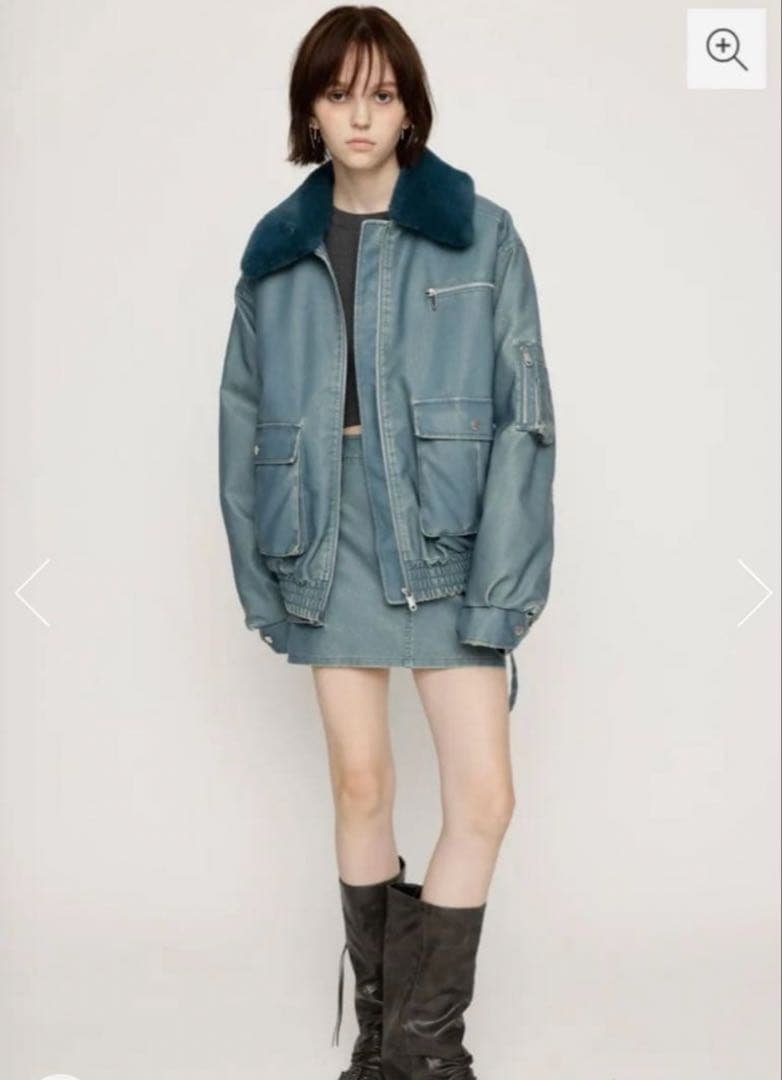 SLY ヴィンテージフェイクレザーショートブルゾン　ファー取り外し可　ブルー