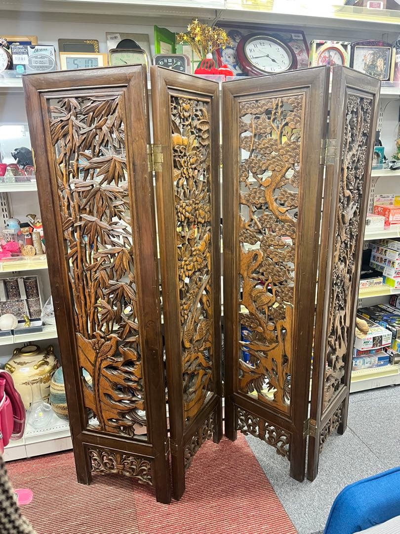 木製彫刻入り3連パーテーション