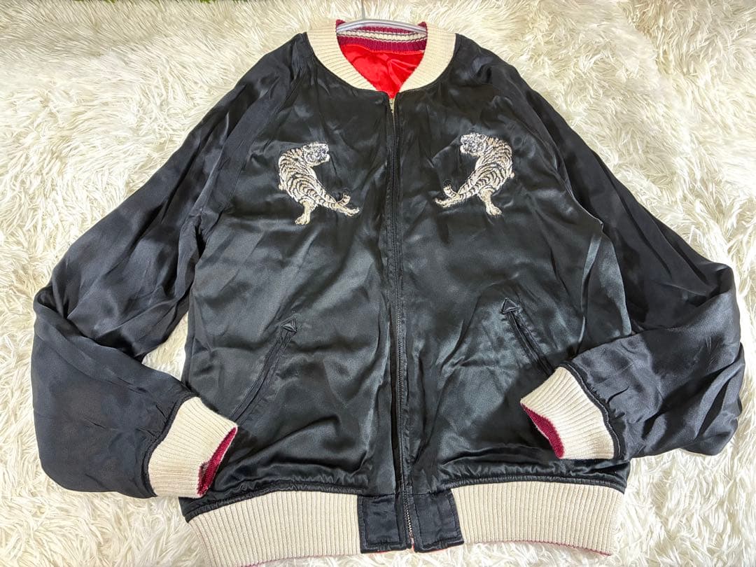 【AVIREX】リバーシブル 総刺繍 片面シルク素材 スカジャン sizeL