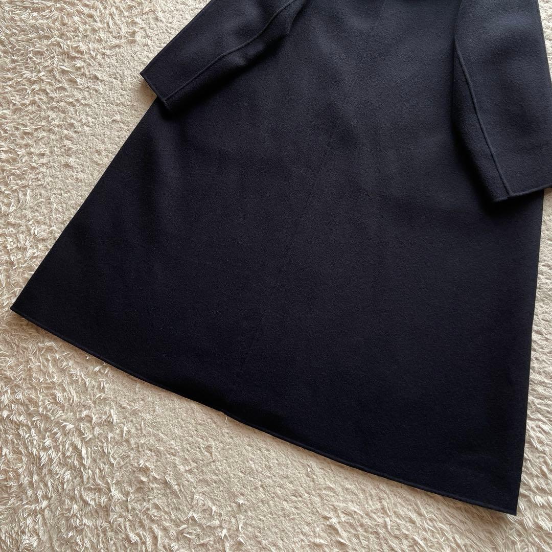 エブール フーデッドコート ロングコート マキシ丈 ウール ネイビー 36サイズ