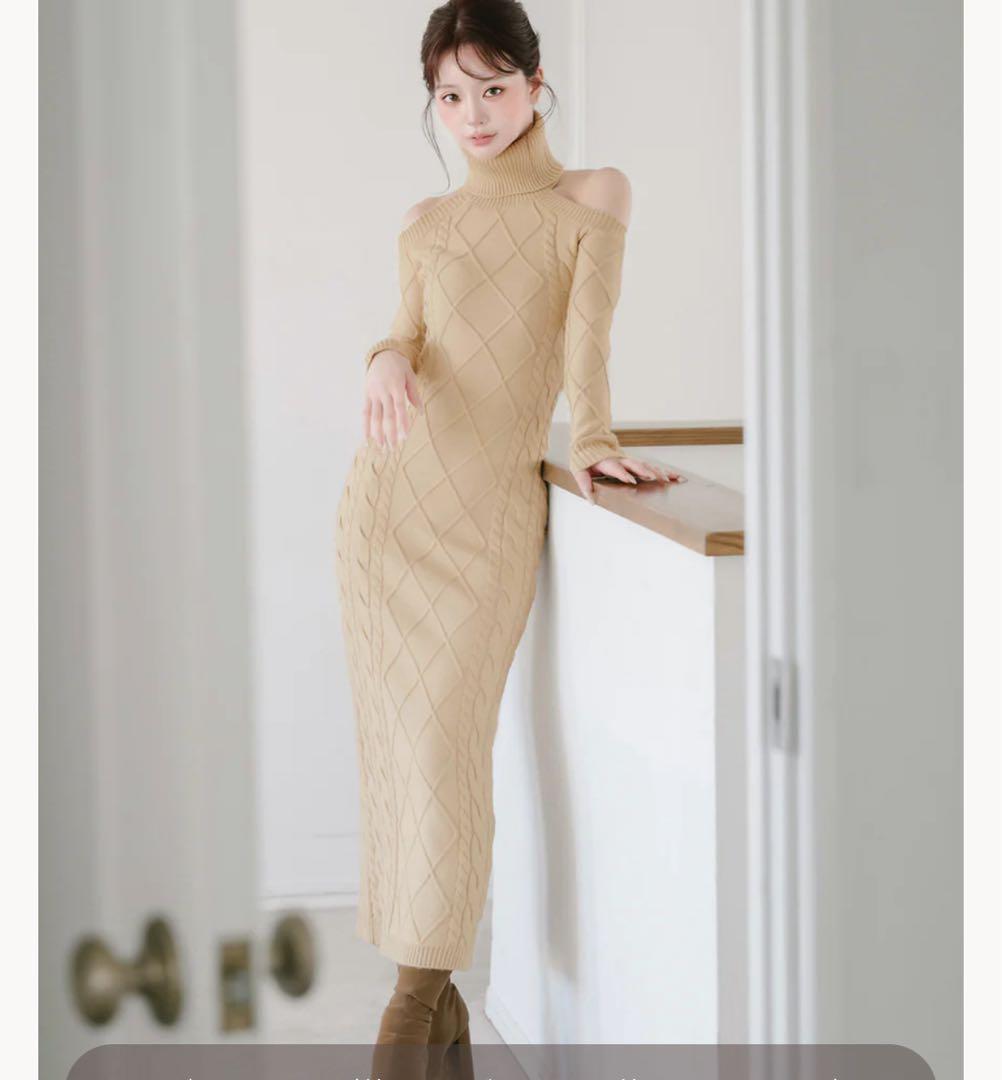Darich オフショルダー ニットワンピース ベージュ