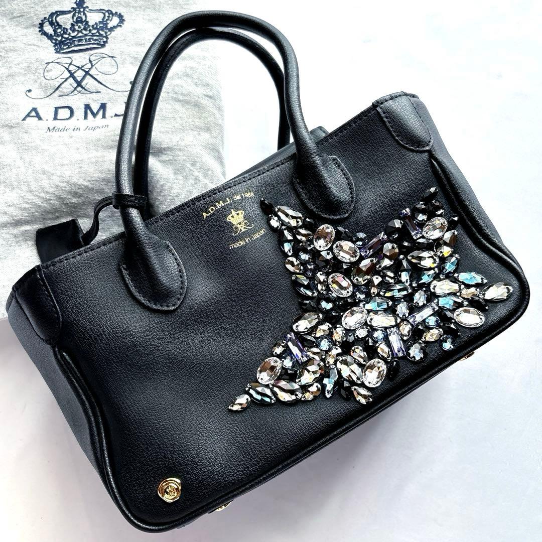 ADMJ スワロフスキー ステラ 星 ダノビオ ミニトートバッグ ブラック 黒
