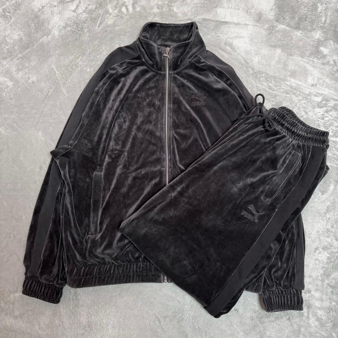 PUMA プーマ ベロア セットアップ オールブラック トラックジャケット