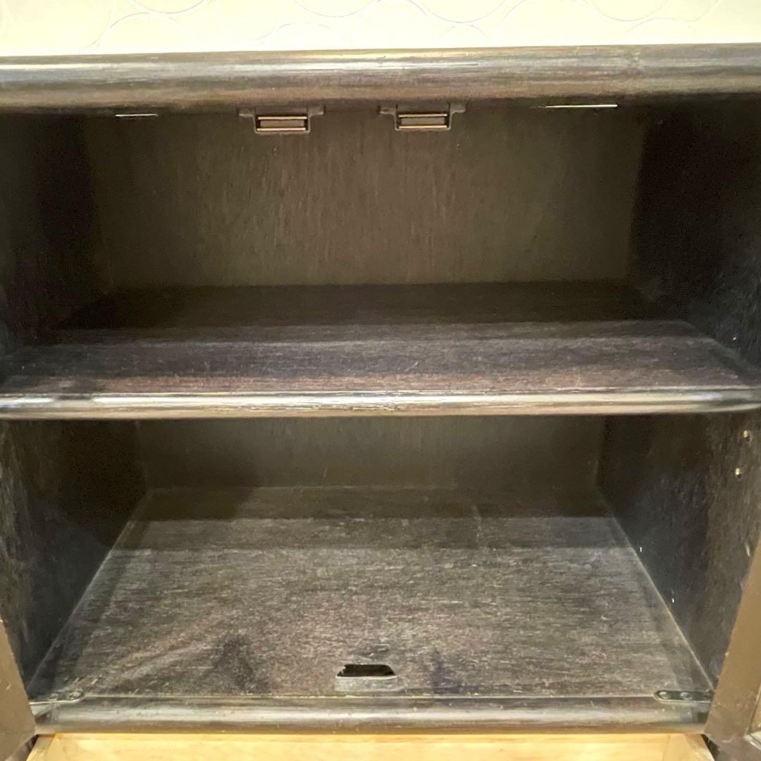 ラタン 籐 ガラス扉 キャビネット 収納棚 ヴィンテージ 引き出し付 アジアン