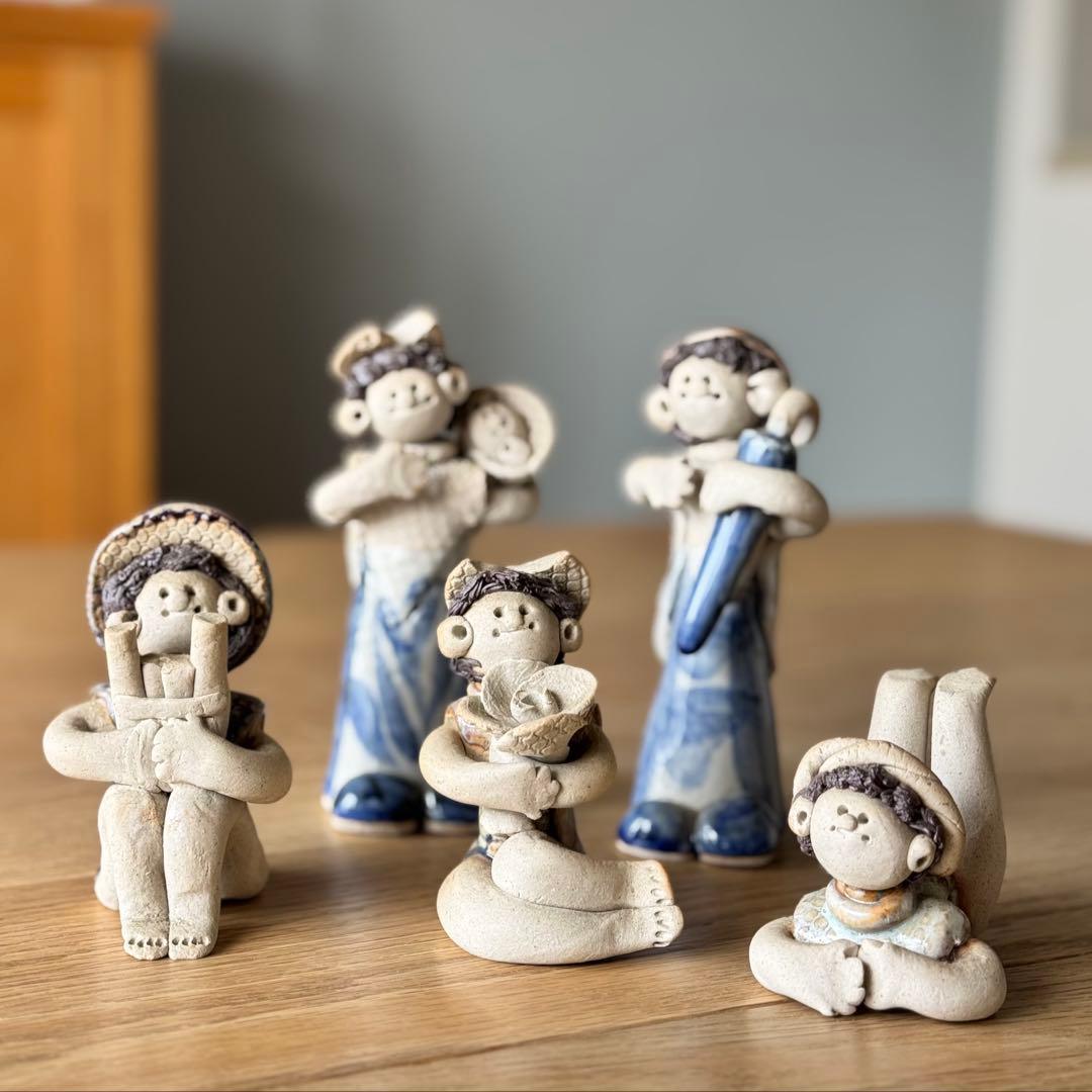 美品⭐︎砥部焼 青芳窯　青芳人形　5体　森元青芳氏作