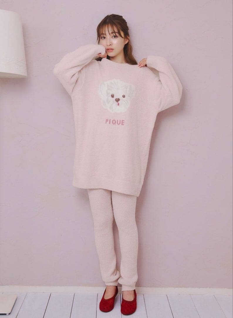 ジェラートピケ　メレンゲDOG ジャガードミニワンピース＆リブレギンスセット