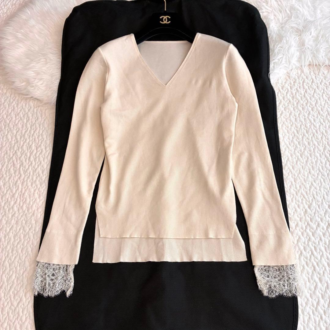 美品♡ フォクシー 袖レースニット カシミヤ シルク　　40 アイボリー