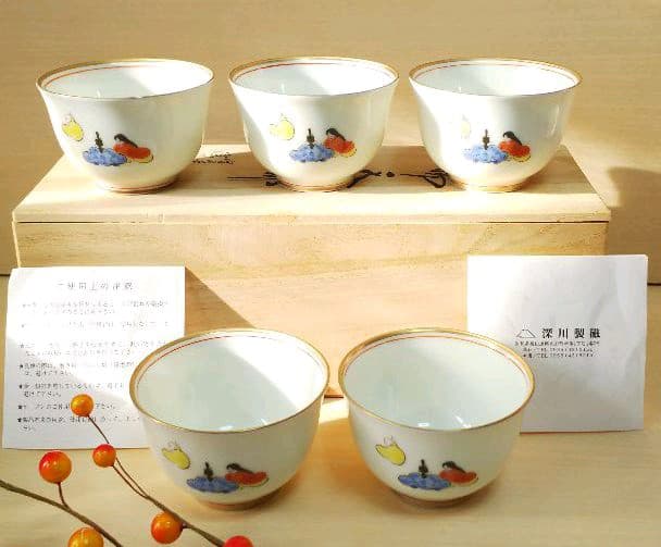 深川製磁 六歌仙 湯呑揃 桐型仙茶揃 宮内庁御用達 5客揃え 廃盤品 希少
