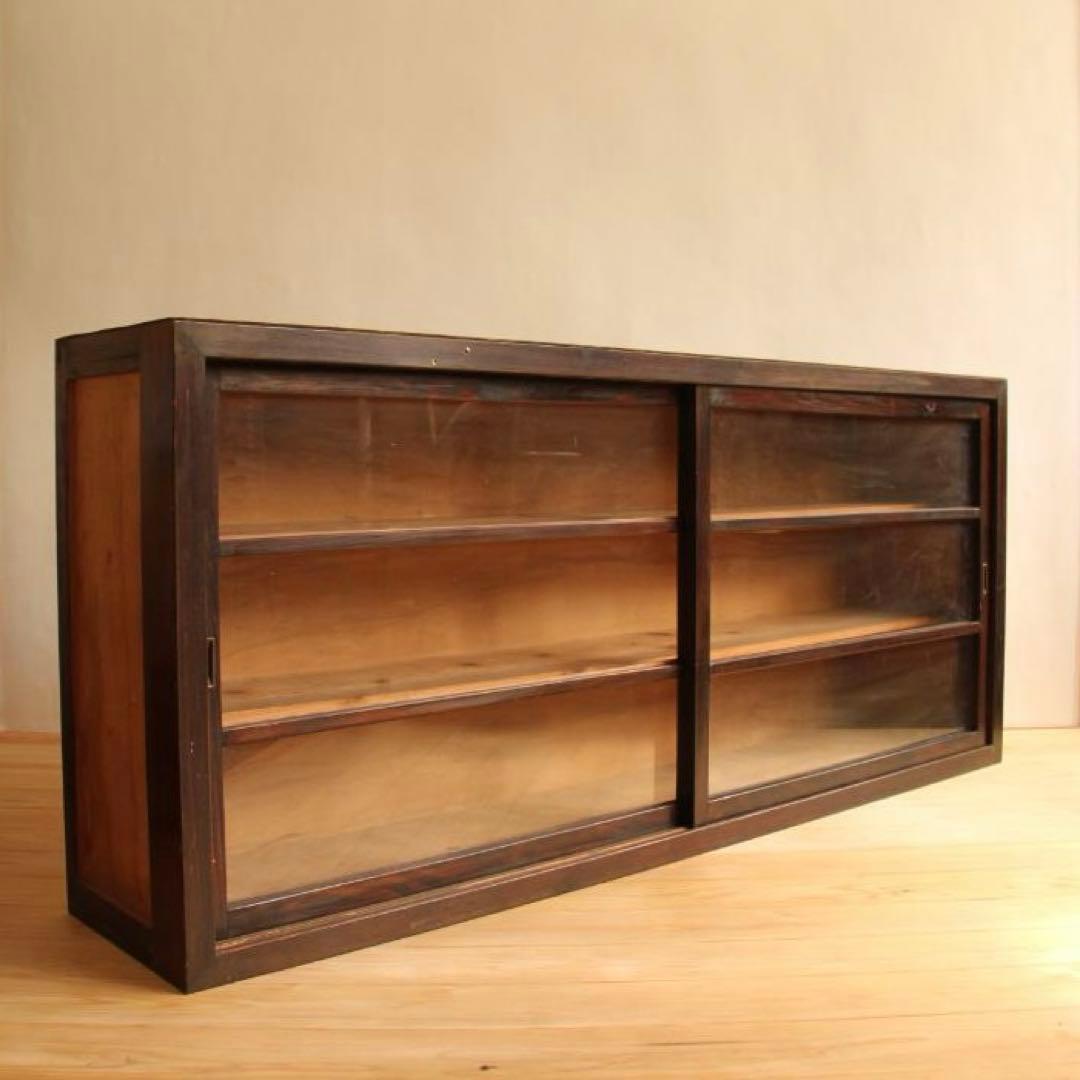 ガラス棚　食器棚　収納棚　木製棚　店舗什器　古道具　古家具　ビンテージ　レトロ