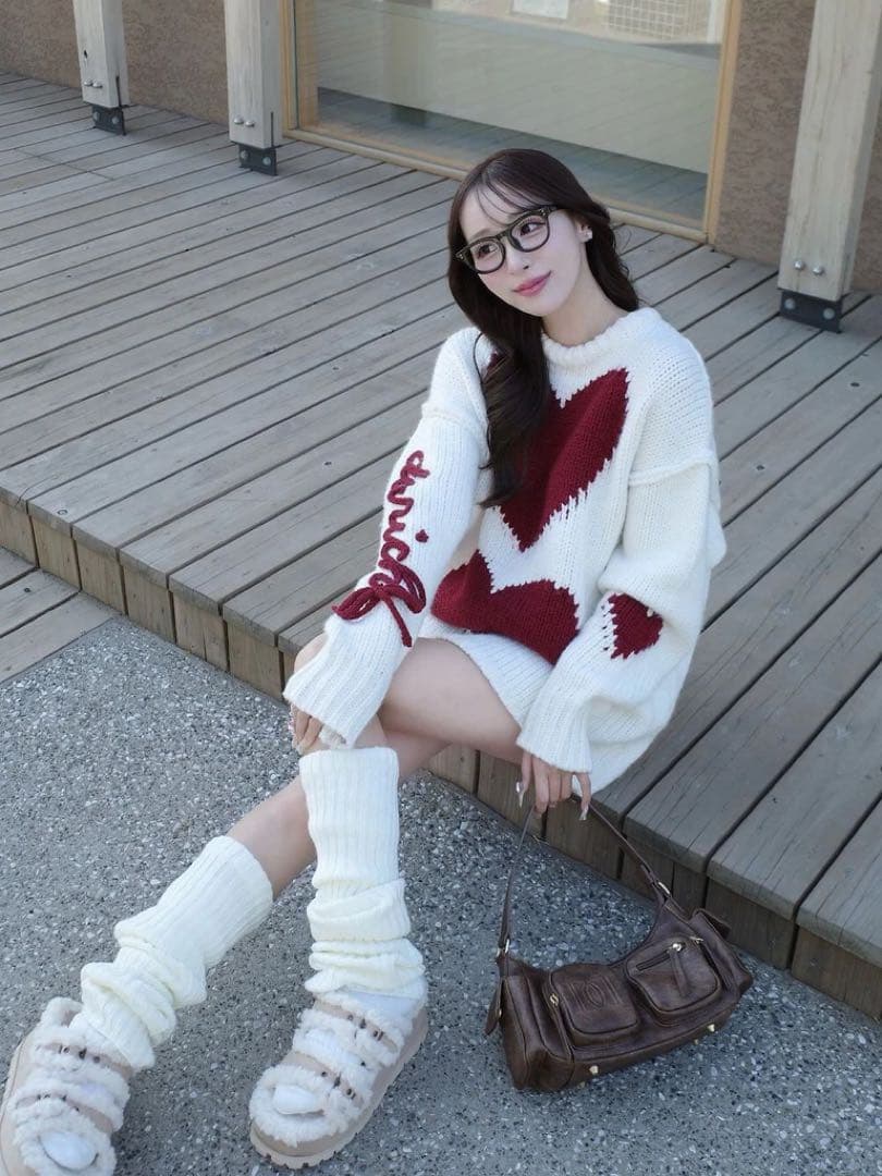 新品タグ付 ダーリッチ ハートロゴローゲージニットチュニック フリー アイボリー