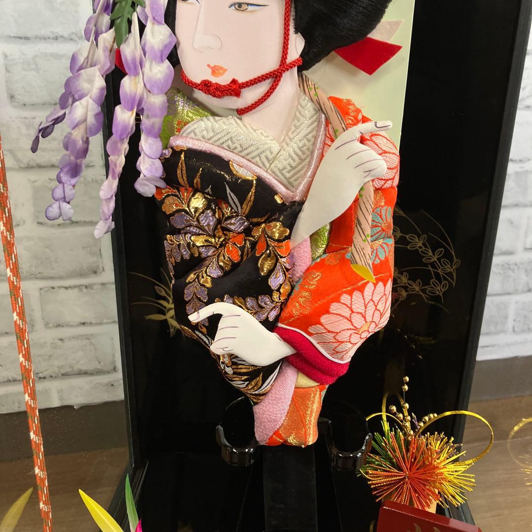 A-4 昭和レトロ 美品 正月飾り 羽子板 ケース飾り 花堤 藤娘 縁起物 工芸