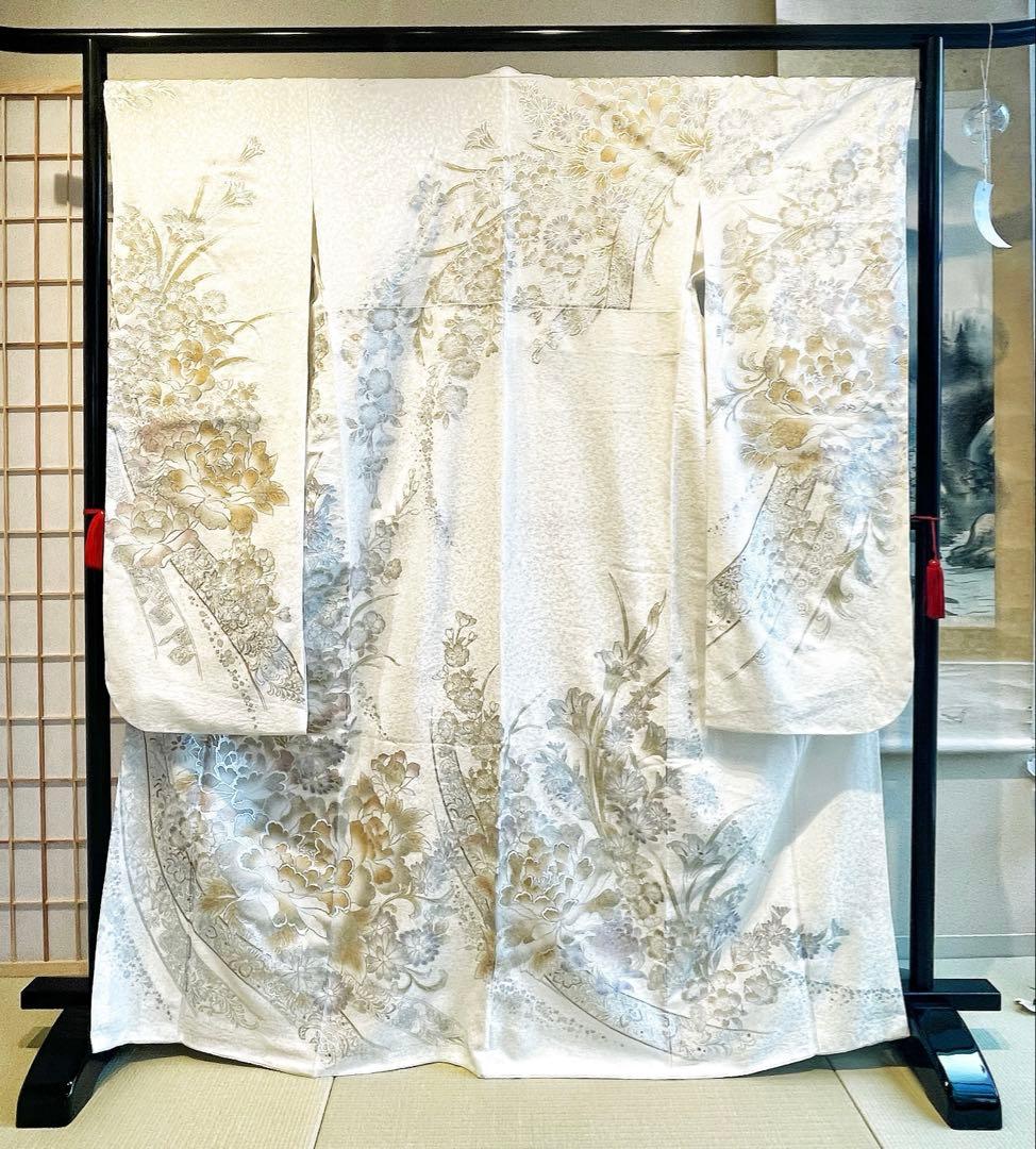 【喜織屋】 ＊新品＊高級振袖美品 振袖 白地 金彩刺繍 豪華絢爛結婚式 成人式
