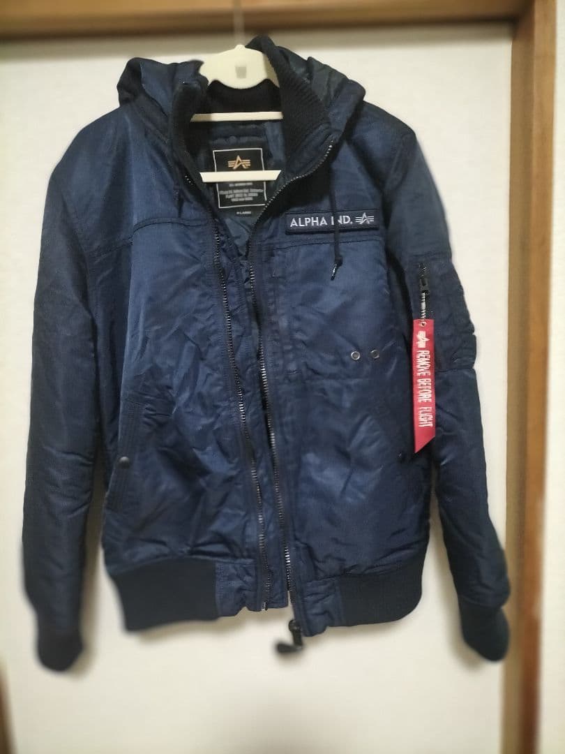ALPHA IND フード付きMA-1ジャケット ネイビー