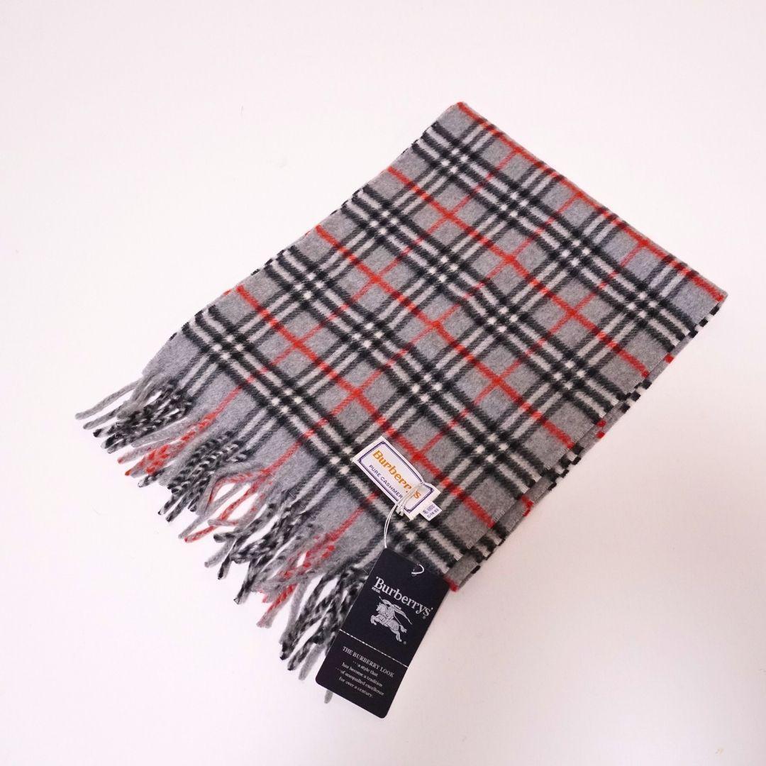 【未使用品】バーバリー グレー ノバチェック カシミアマフラー