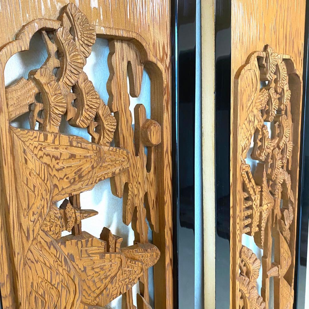 欄間 らんま 2枚セット【近江八景】古民家　アンティーク 表裏両面木彫り ランマ