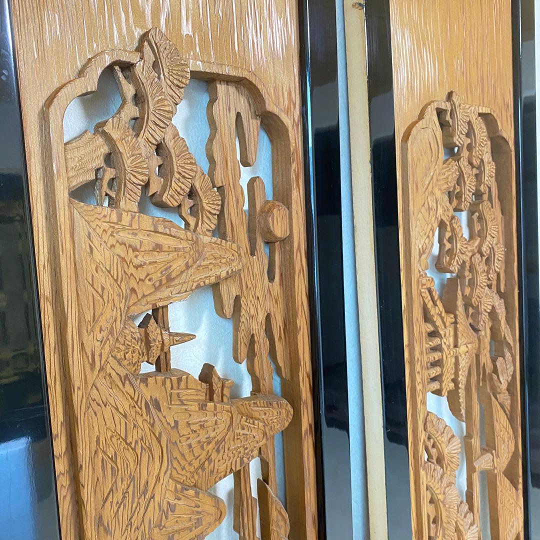 欄間 らんま 2枚セット【近江八景】古民家　アンティーク 表裏両面木彫り ランマ