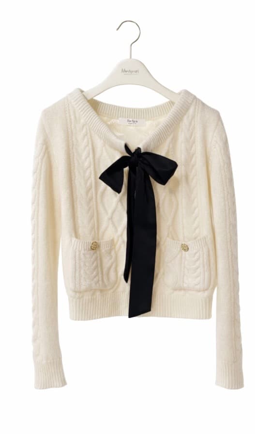 トップス HLT Aerienne Cable-Knit Ribbon Cardigan