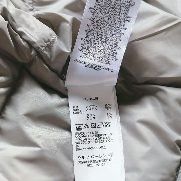 美品 ラルフローレン ポニー刺繍 ダウンベスト スタンドカラー グレー