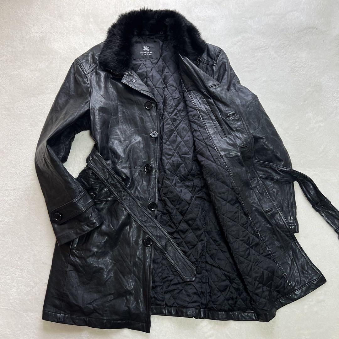 希少LLサイズ　バーバリーブラックレーベル　レザーコート　キルティング　黒