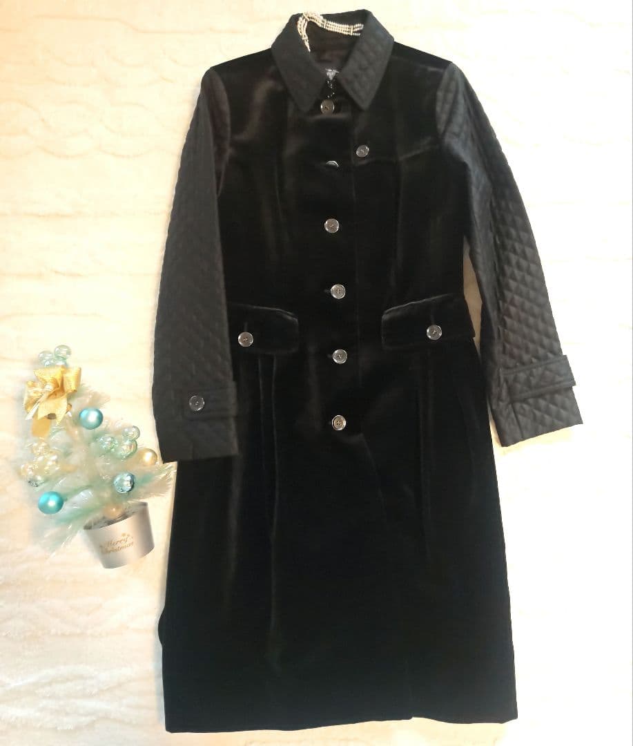 希少 極美品 BURBERRY シルクベルベット ロングコート 黒