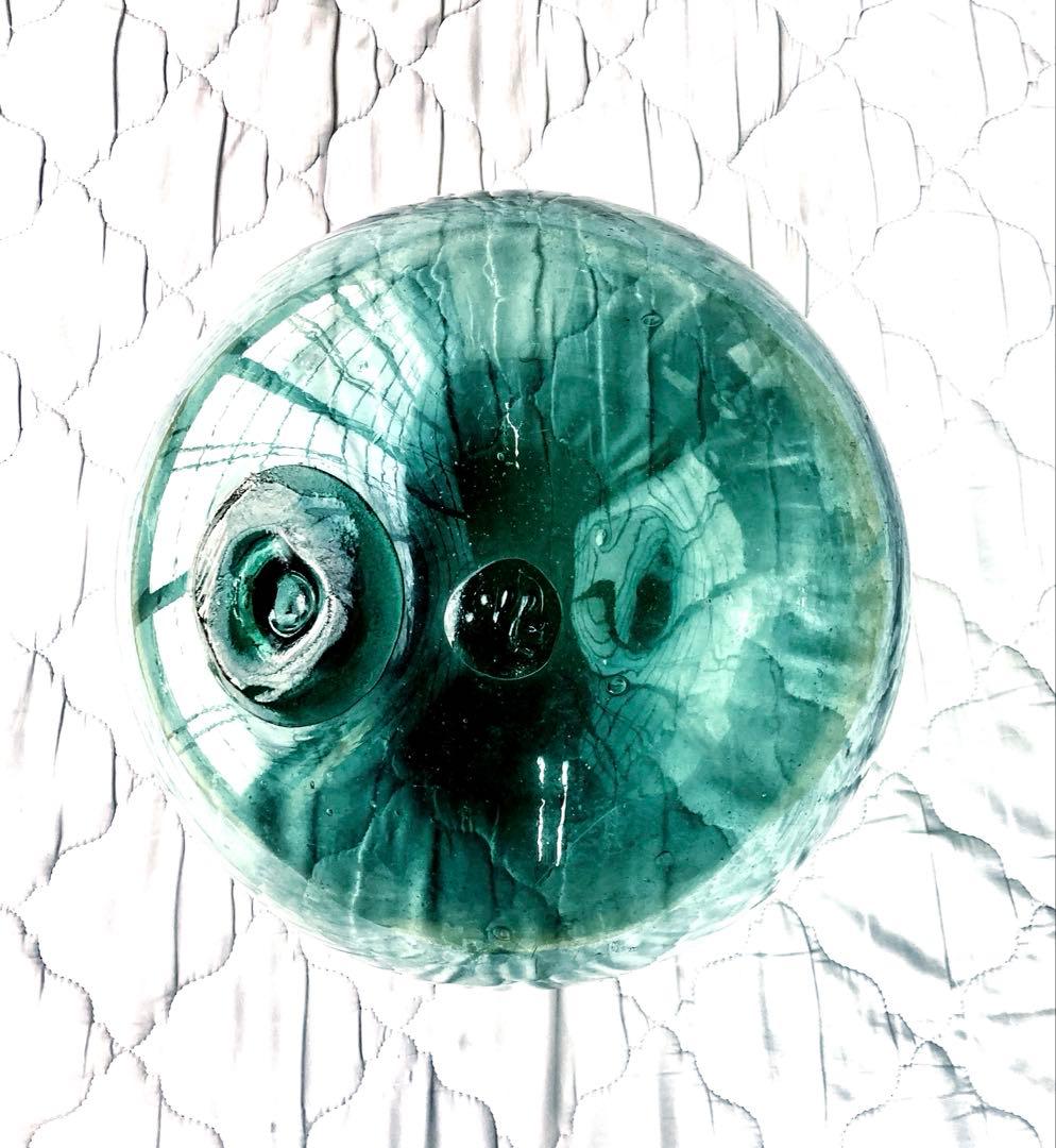 浮き玉　ガラス玉　北洋硝子　北の刻印あり　昭和初期レトロ　直径３６センチ　青緑