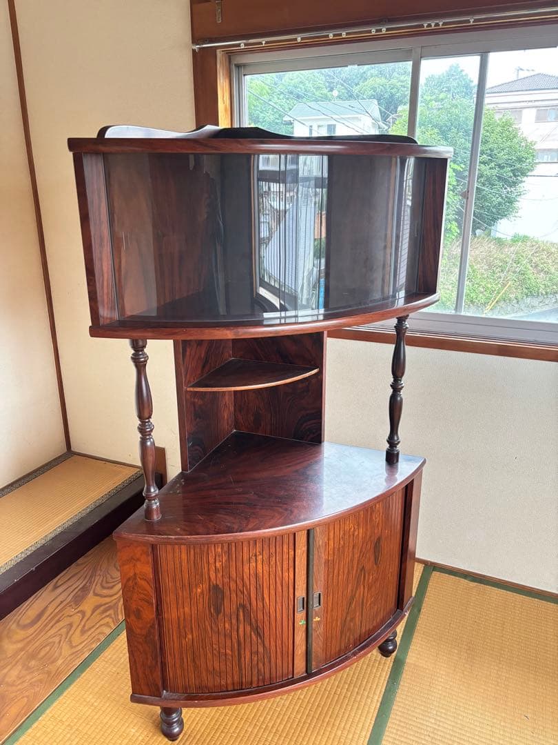 昭和レトロ ミッドセンチュリー 木製コーナーラック 飾り棚 半円型