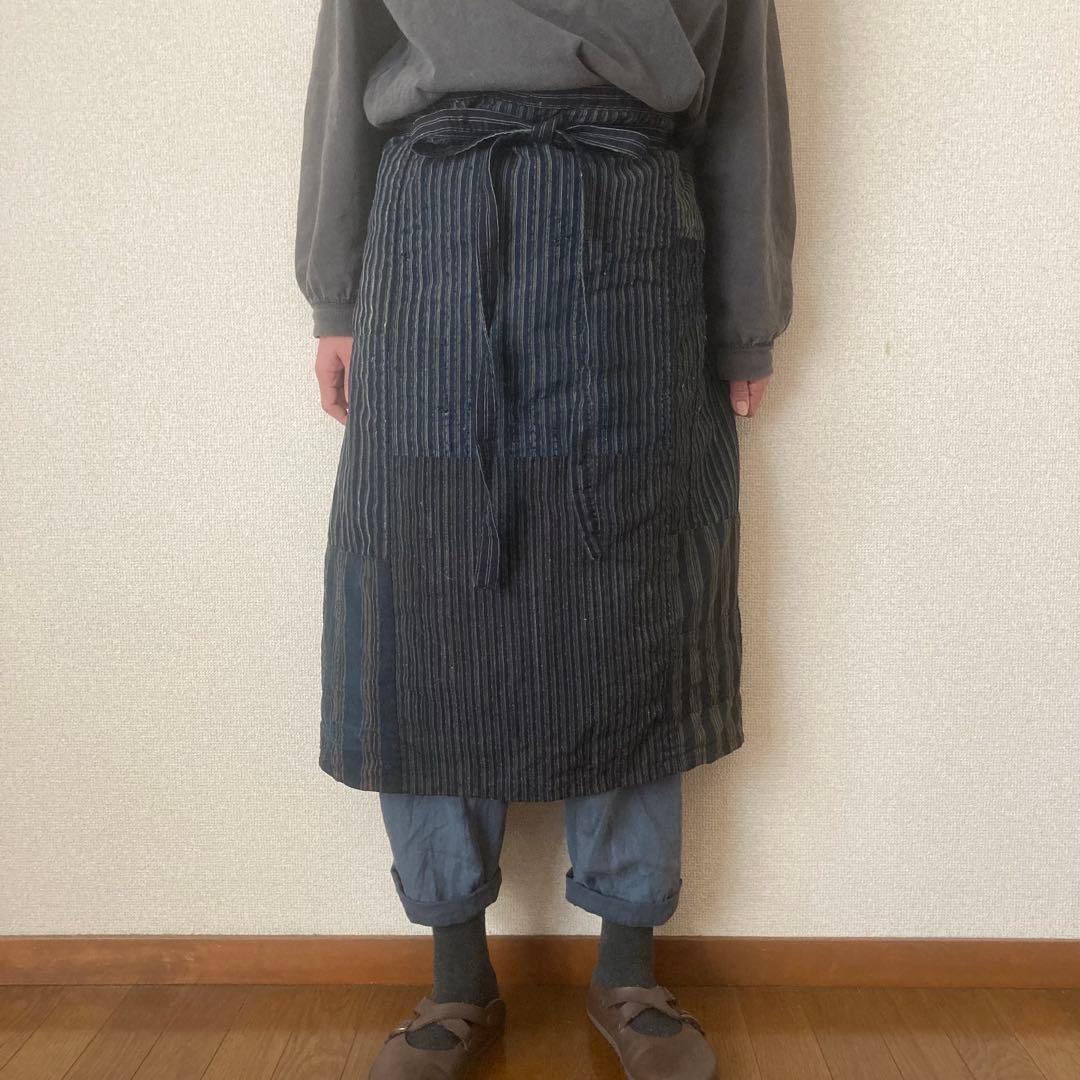【愁真】古布 縞木綿 襤褸 BORO パッチワーク リメイクエプロン