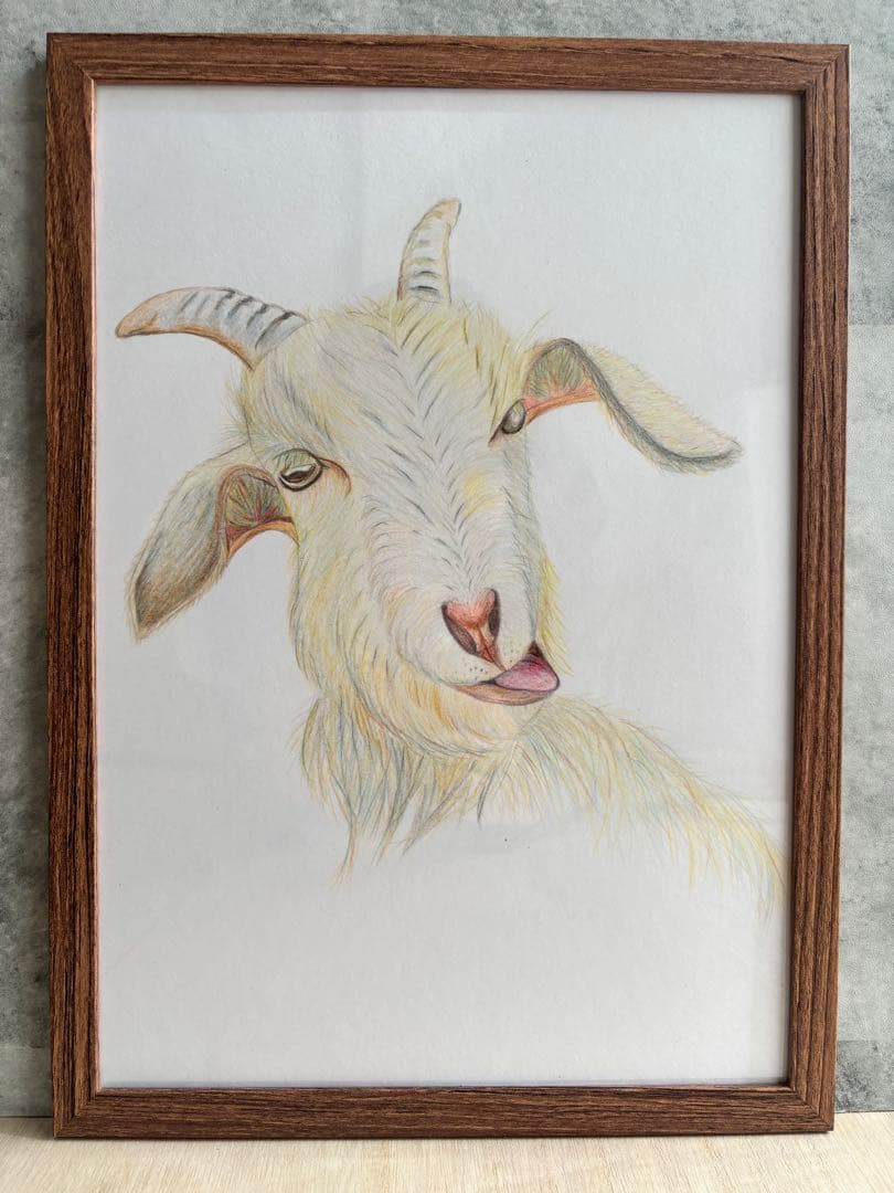 ヤギの手描きイラスト 額装付き 原画一点もの ナチュラルインテリア