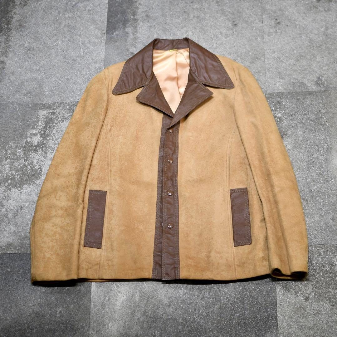古着 70's ヌバックレザー レザージャケット ベージュ ジャケット デザイン