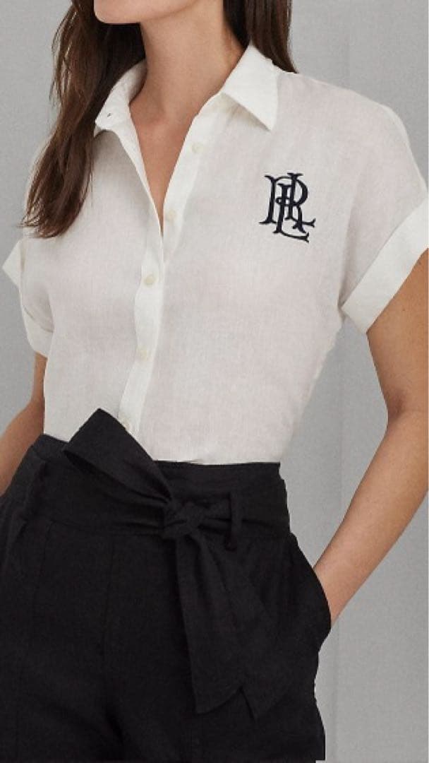 ローレン　ラルフローレン リネン　ブラウス　ロゴ入り