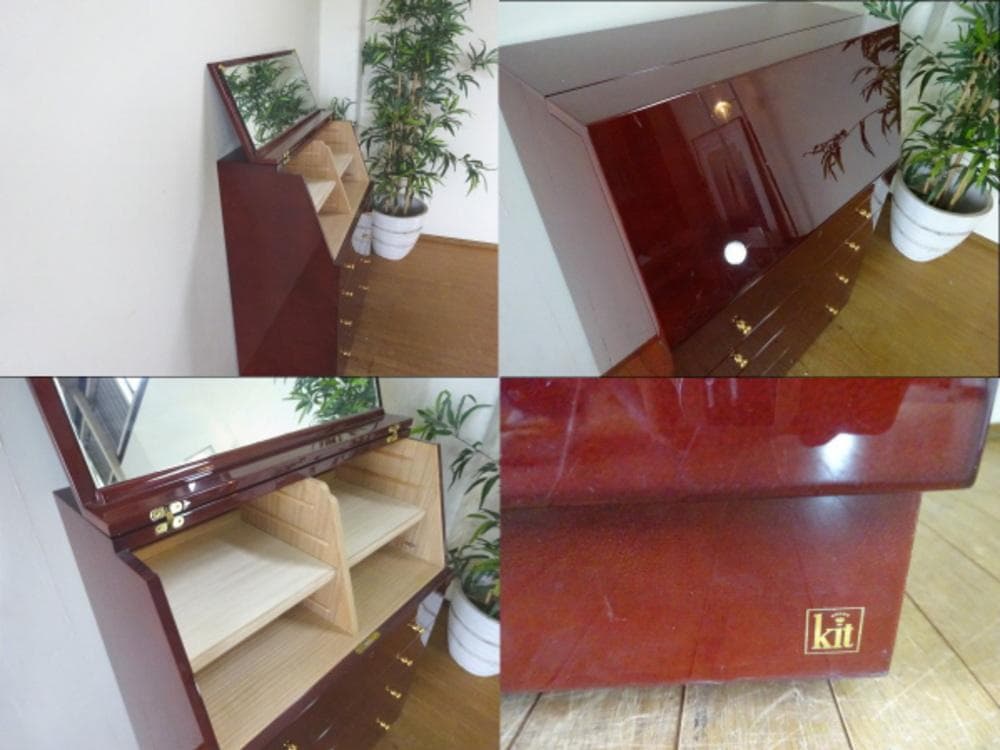 北谷家具　キットファニチャー　仔山羊革張り　ジュエリーボックス　ミラー付チェスト