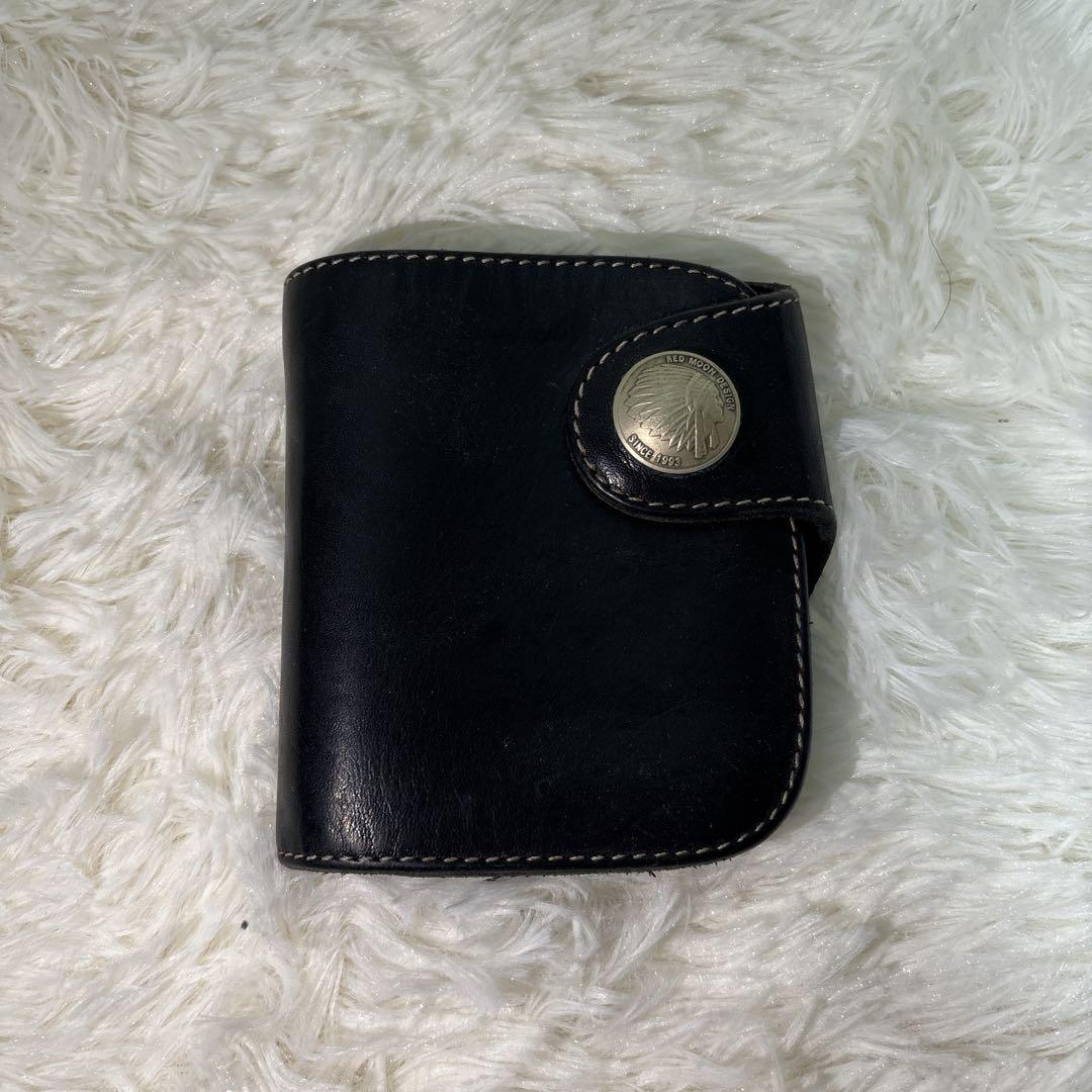 極美品　レッドムーン　2つ折り財布　ブラック　折りたたみ　金具　ウォレット　黒