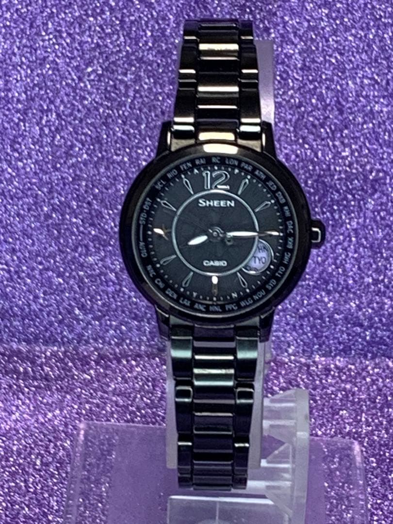 【美品】カシオソーラー電波時計SHW-1501BD-1AJFレディース