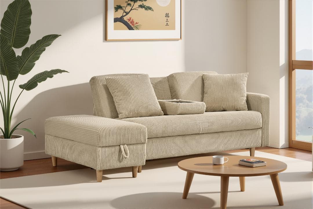 ソファ　ソファーベッド　カウチソファ　3人掛け　オットマン付き　多機能ソファ