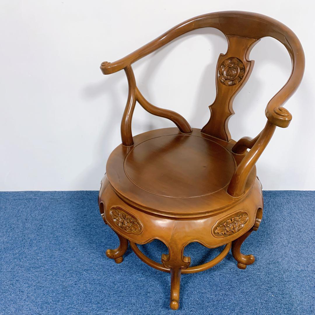【稀少品】唐木家具 彫刻ダイニング 猫脚アームチェア 李朝家具 花梨②