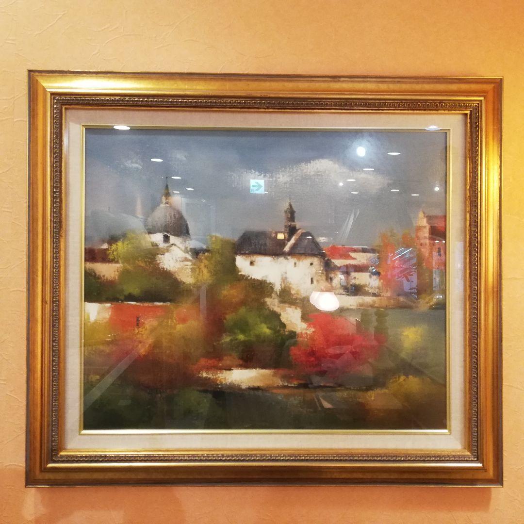 ◇油彩　油絵　額　F20号　『風景』寺院　フレーム　額縁