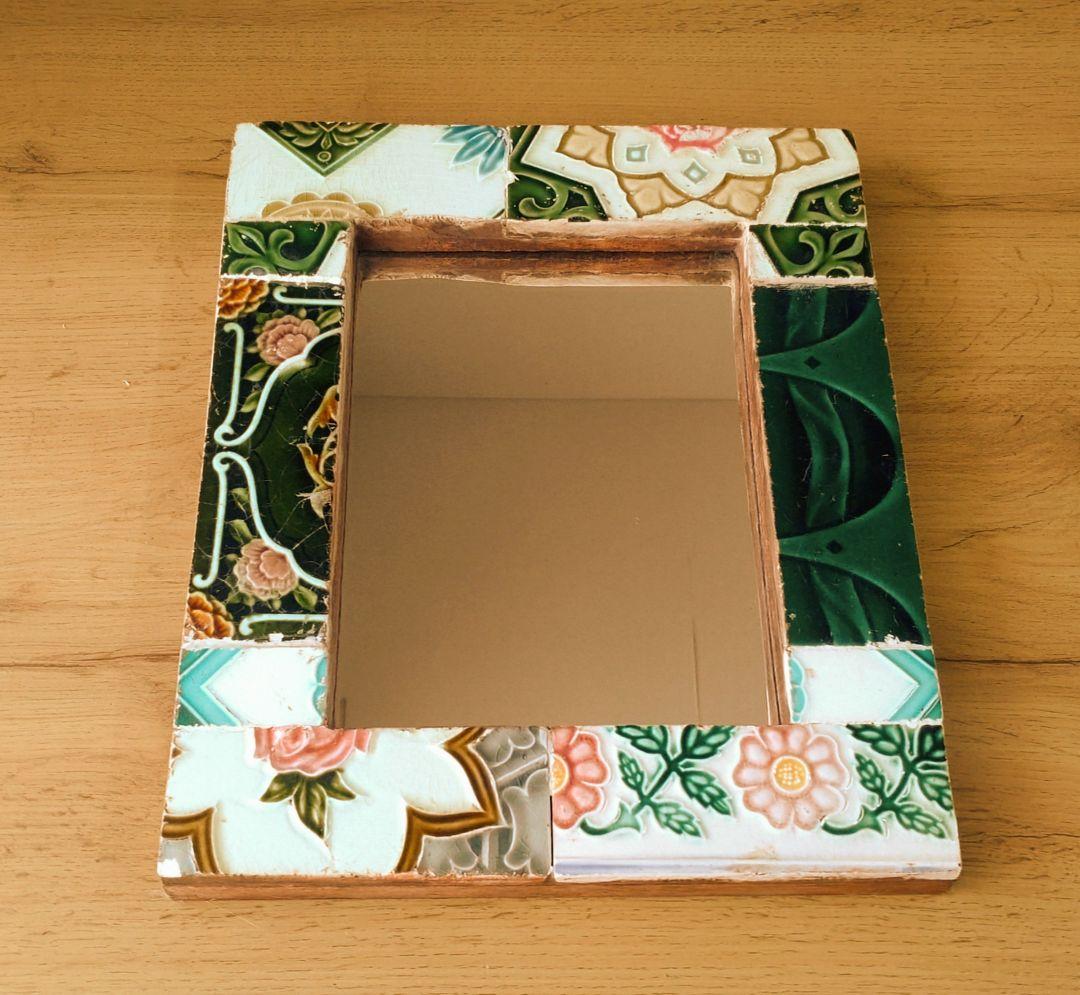 アンティーク　マジョリカタイルミラー　壁掛け鏡　アンティークミラー　レトロ