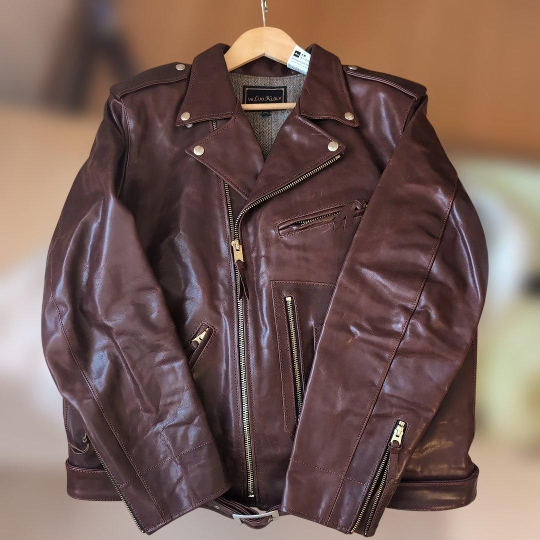 ホースハイドveLuoKIdLY バーガンディ レザーダブルライダース 3XL