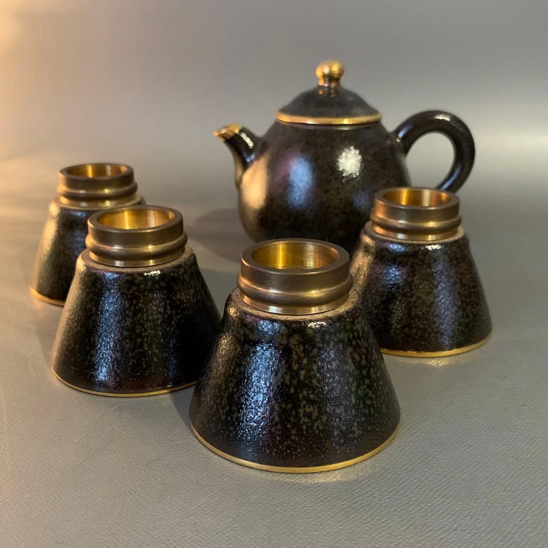 N325、希少 銅製 七宝 茶器 ５点セット