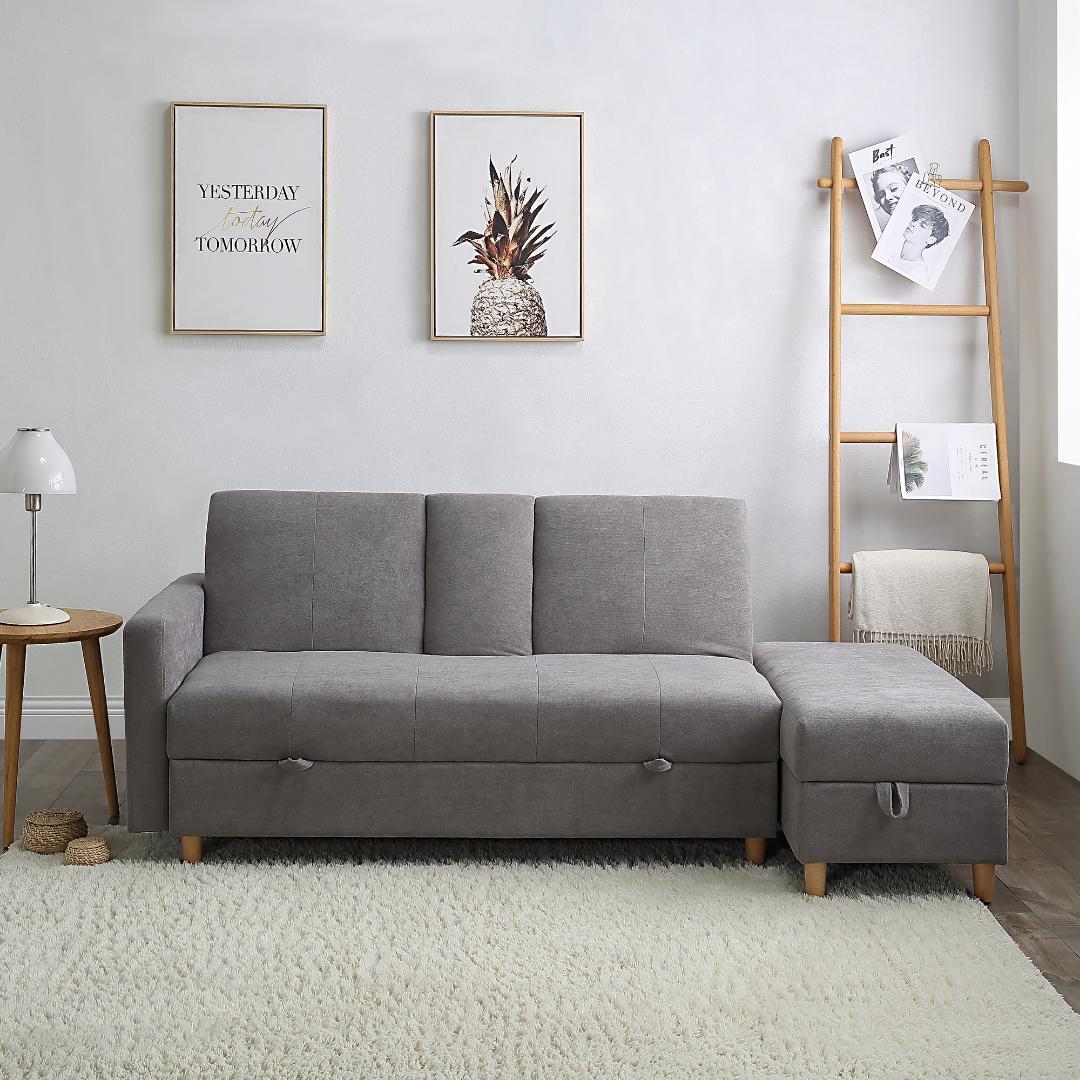 ソファー 3人掛け ソファソファベッド引き出しオットマン おしゃれ 【グレー】
