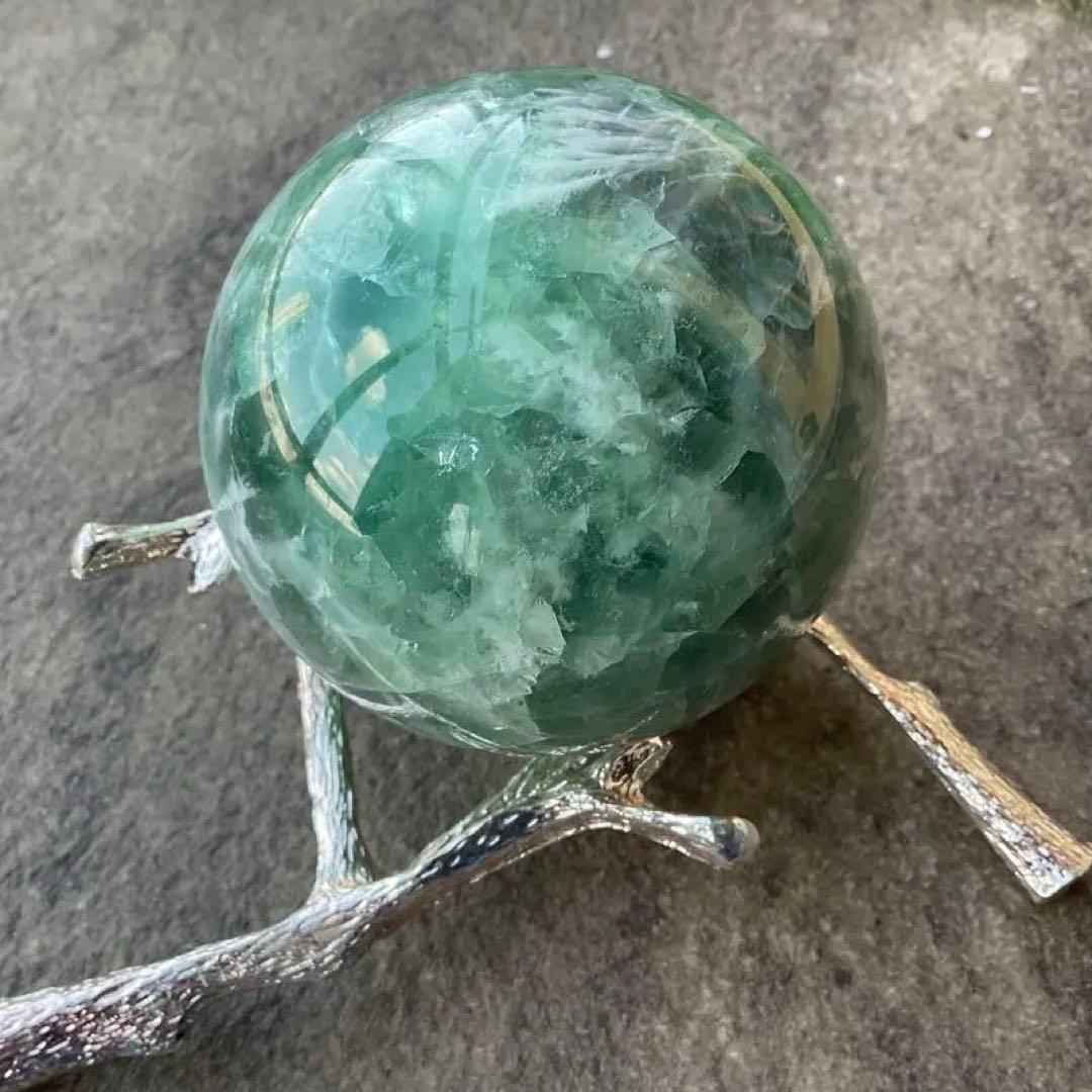 グリーンエンジェルフェザーフローライトスフィア虹入り 約9センチ 1264g