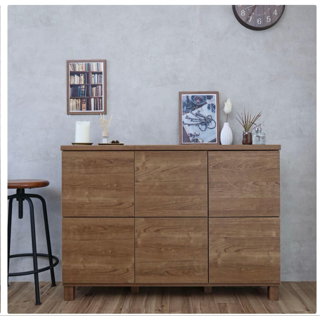 【日本製】キャビネット 幅110cm 木製 扉付き 本棚 収納棚　組立済み