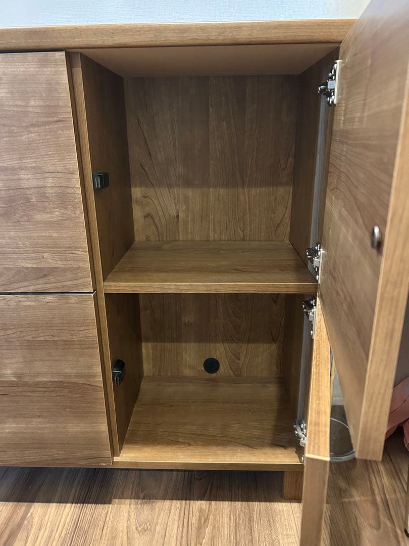 【日本製】キャビネット 幅110cm 木製 扉付き 本棚 収納棚　組立済み