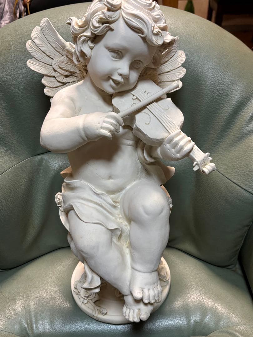 ☆週末大特価☆ホワイト天使のバイオリン像 約50センチ（現状品）