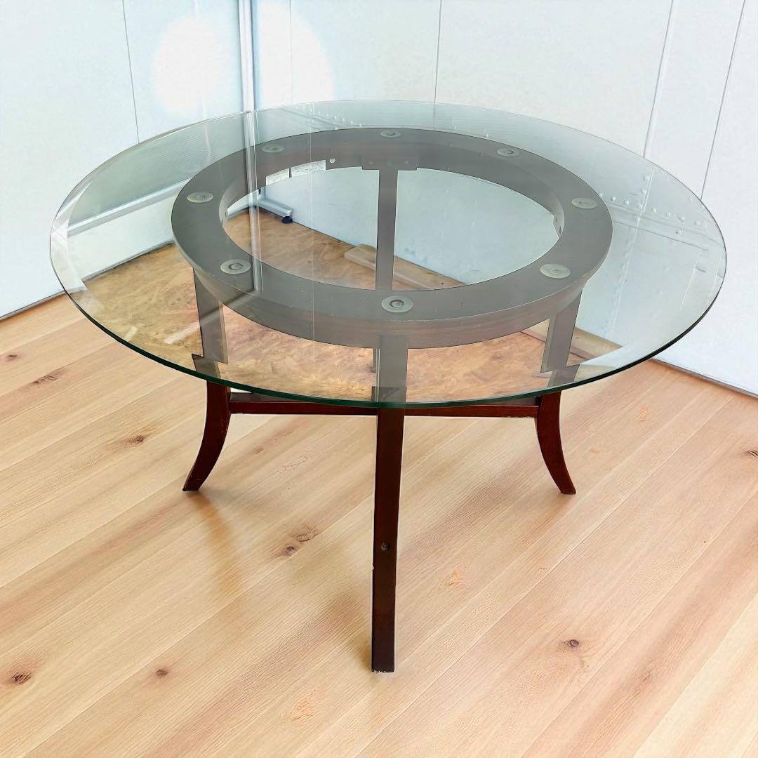 577 ニトリ ビッテ3 丸型ガラステーブル 廃盤 希少 北欧風 ダイニング　a