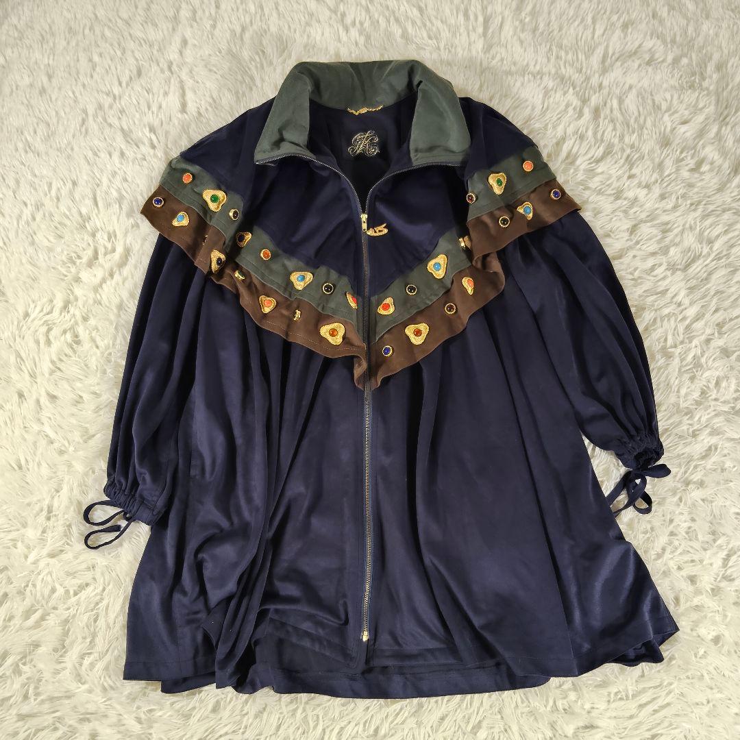 伊太利屋　ビジューコート　ネイビー　個性的　11A2　肩パッド