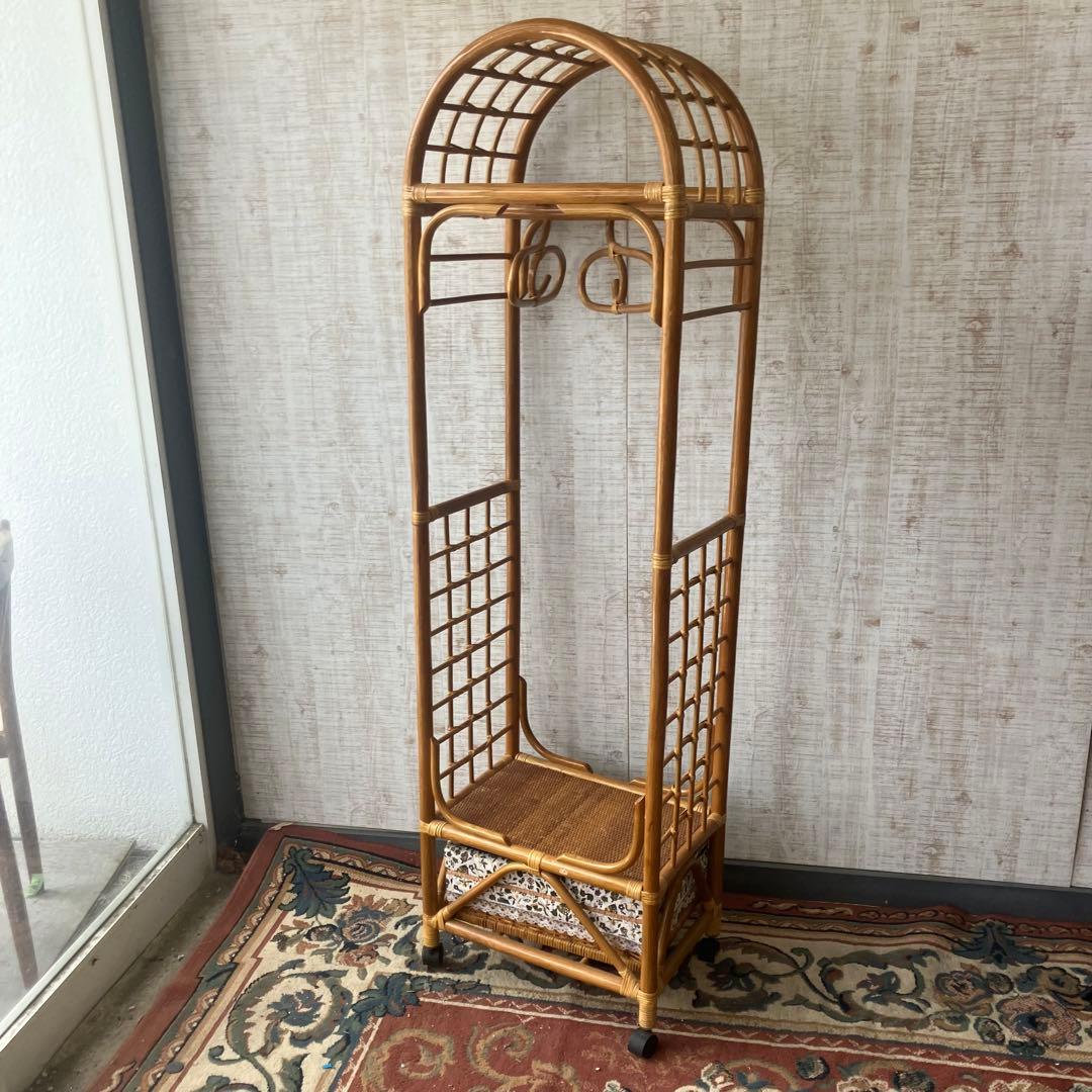 昭和レトロ 三聖 アーチ型 ラタンハンガーラック 籐家具 古道具 古家具