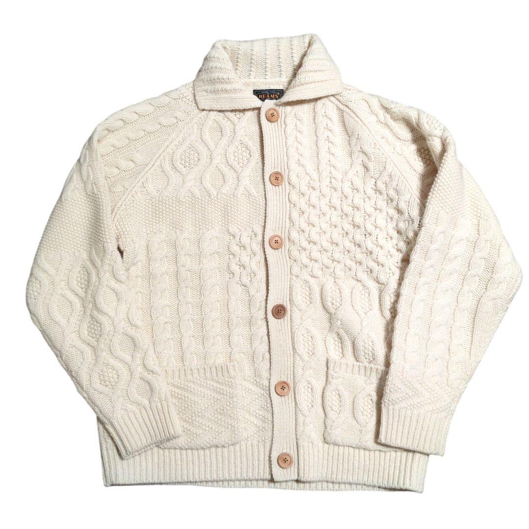 【極美品】BEAMS PLUS アラン パッチワーク カーディガン L