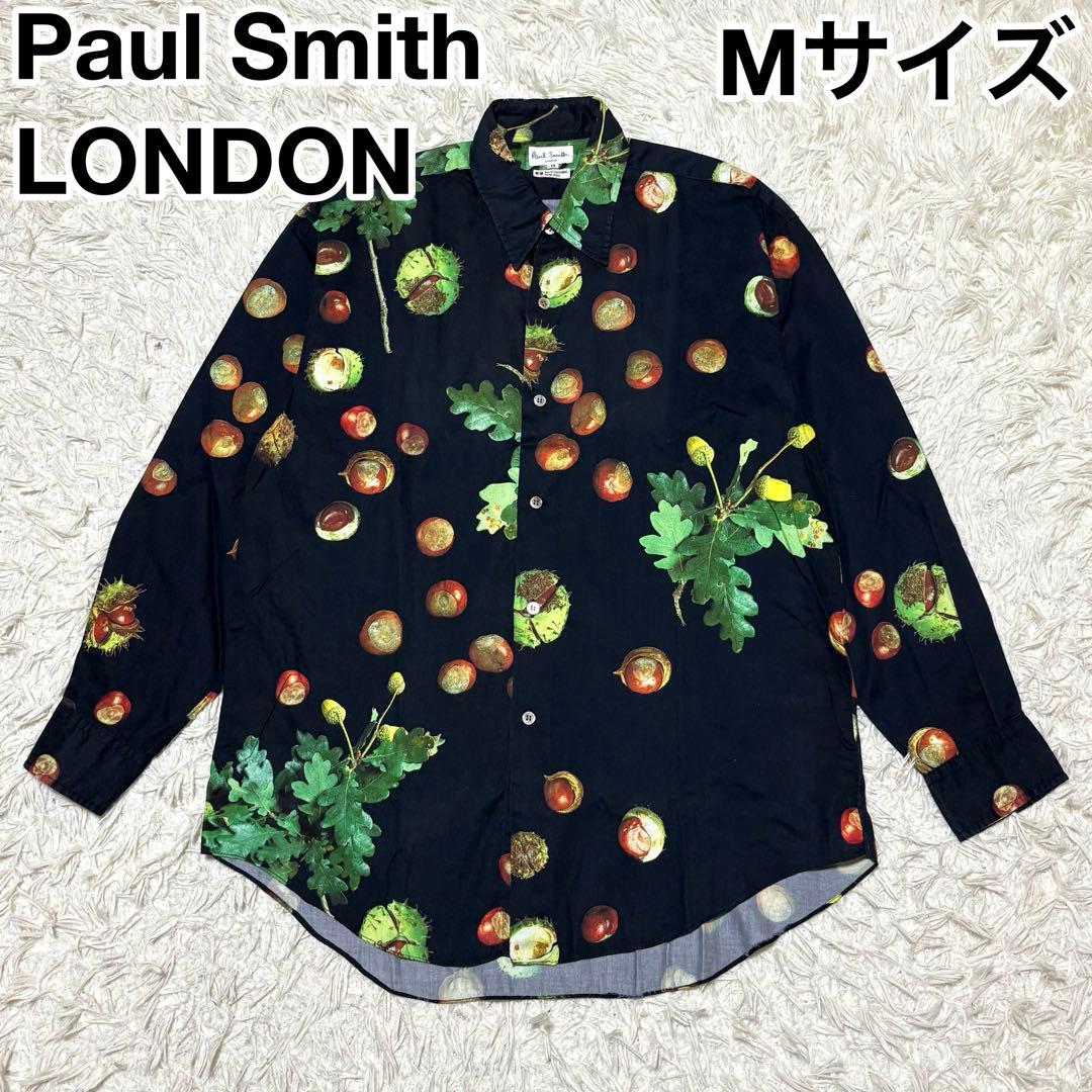 Paul Smith LONDON 長袖シャツ どんぐり 総柄 ネイビー M